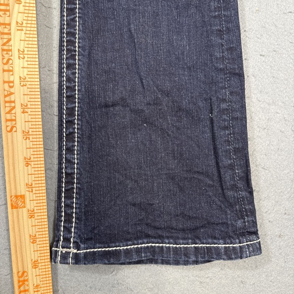 Miss Me Jeans Womens 26 Blue Sig Boot EMBELISHED Rhinestone Pocket WHISKERING - Picture 4 of 9